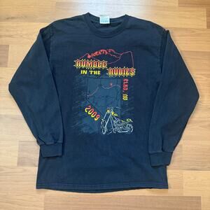 Men's Elko Nevada 2009 Motorcycle Jamboree Black Long Sleeve Biker Shirt Sz M